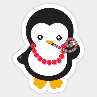 New Year Penguin, Penguin With Party Whistle Sticker